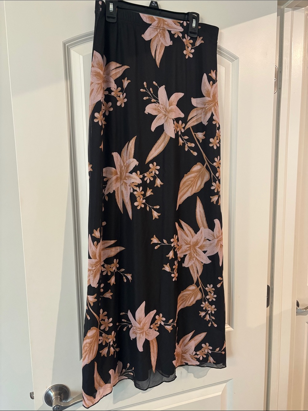 Petal & Pup Black Maxi Skirt with Blush Floral Print